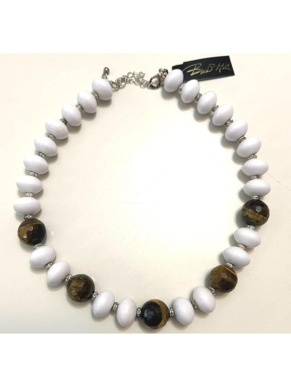 Tiger Eye Beaded Necklace White Statement Necklace Biba of Hills